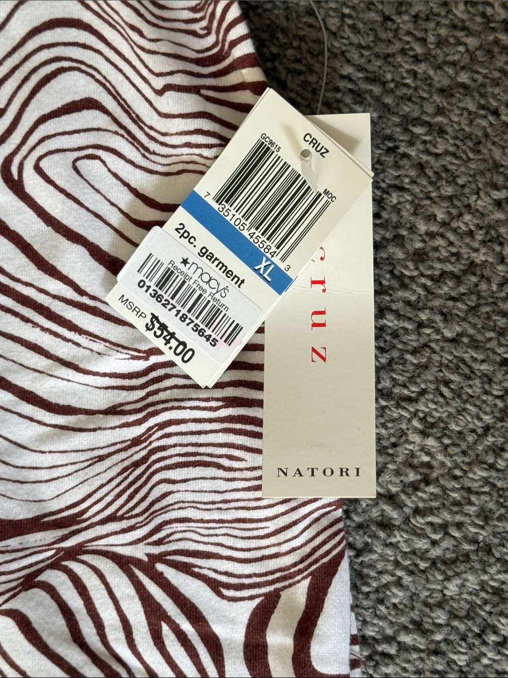 Natori Cruz Sleeveless Wide-Leg 2 Piece Set. White/Brown Wave Print. Size XL - Picture 4 of 8